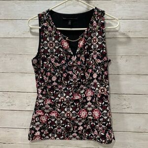 WHBM White House Black Market Womens Top Size S Floral Sleeveless Tiered Front